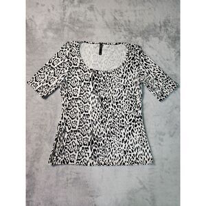 Savvi Shirt Womens Medium Cheetah Print Black and White Blouse Top